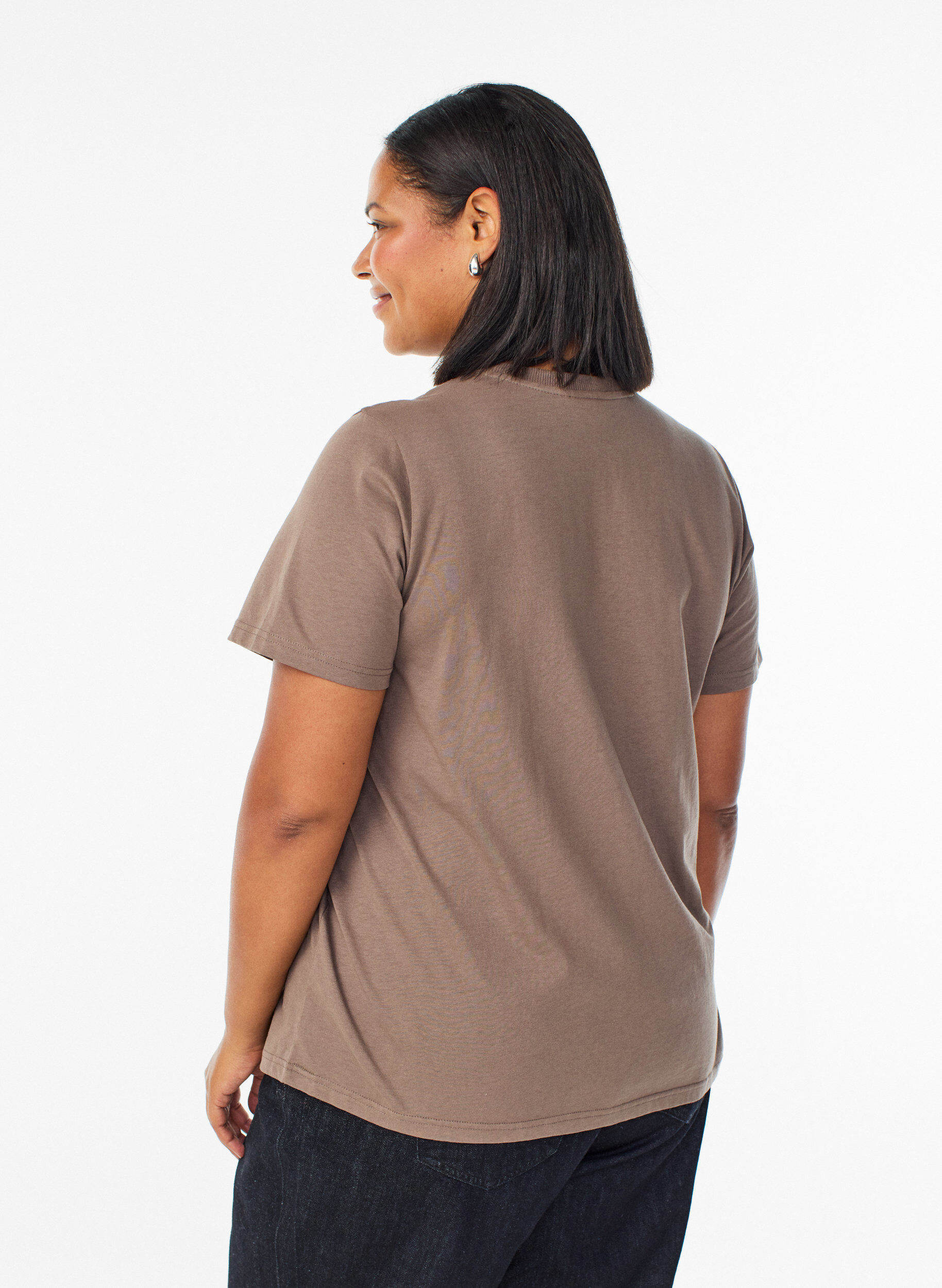ZizziT-shirt basique en coton &agrave; col rond, Marron, Model image number 2