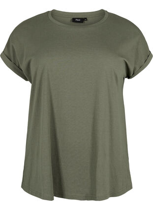 T-shirt à manches courtes en mélange de coton, Dusty Olive, Packshot image number 0