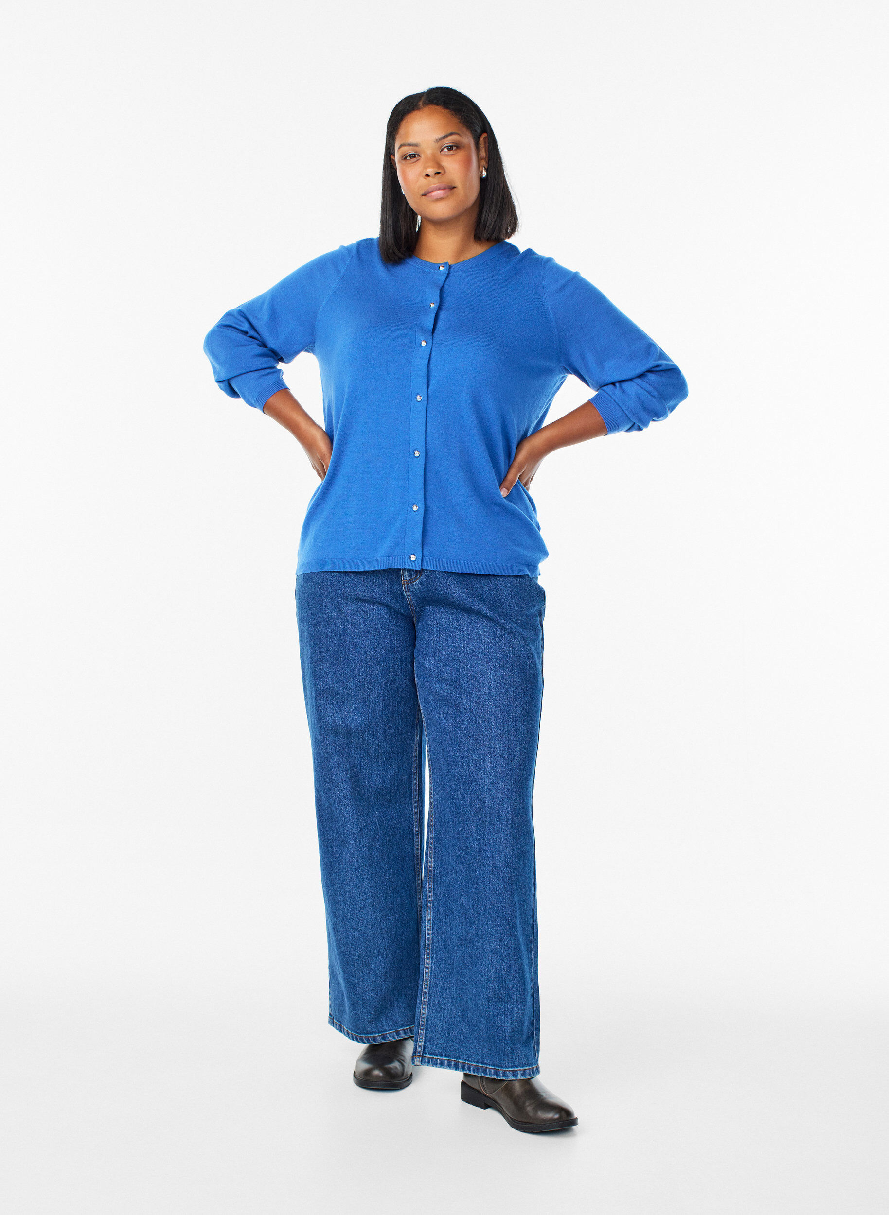 ZizziCardigan &agrave; boutons ronds, Bleu, Model image number 1