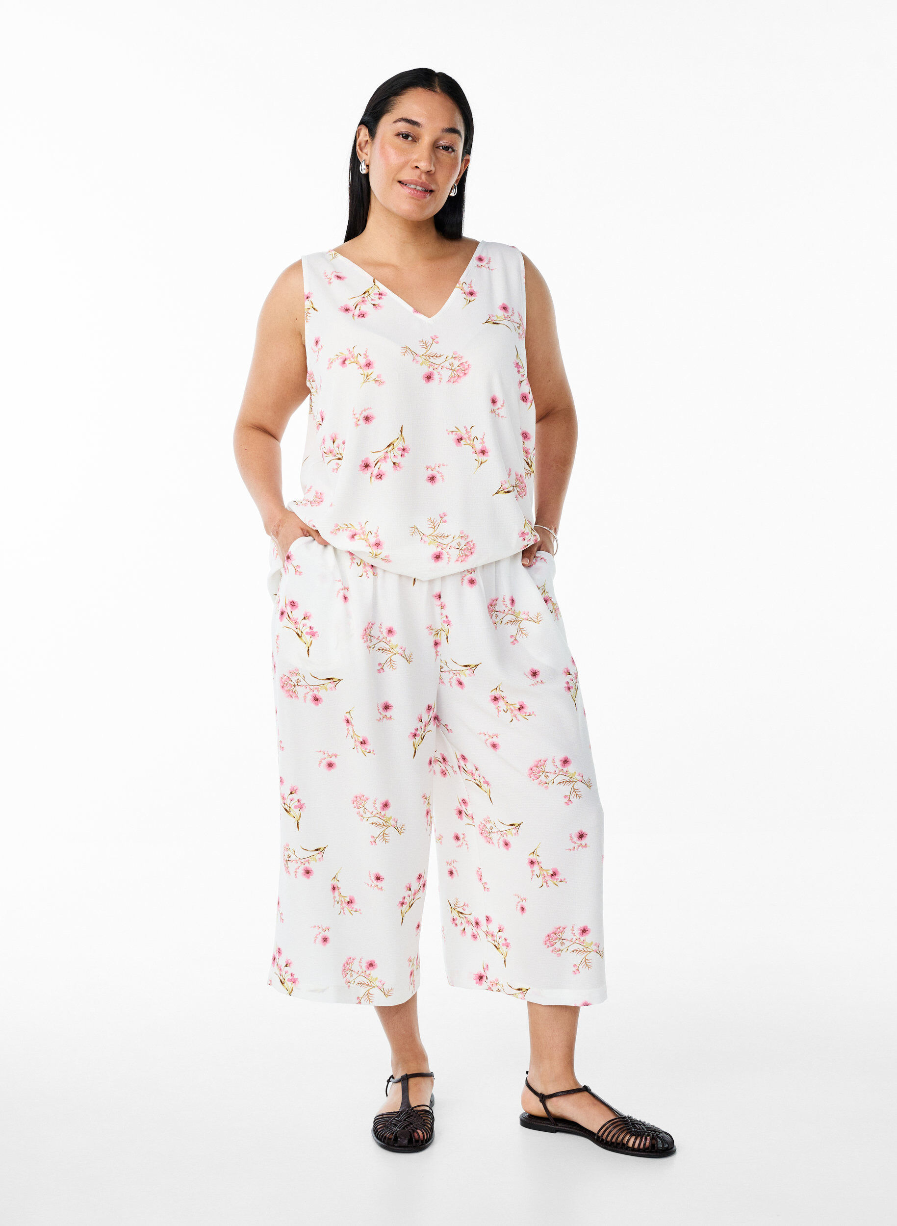 Pantalon ample avec imprim&eacute;, Blanc, Model