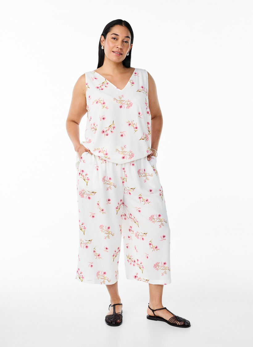 Pantalon ample avec imprim&eacute;, Blanc, Model image number 0