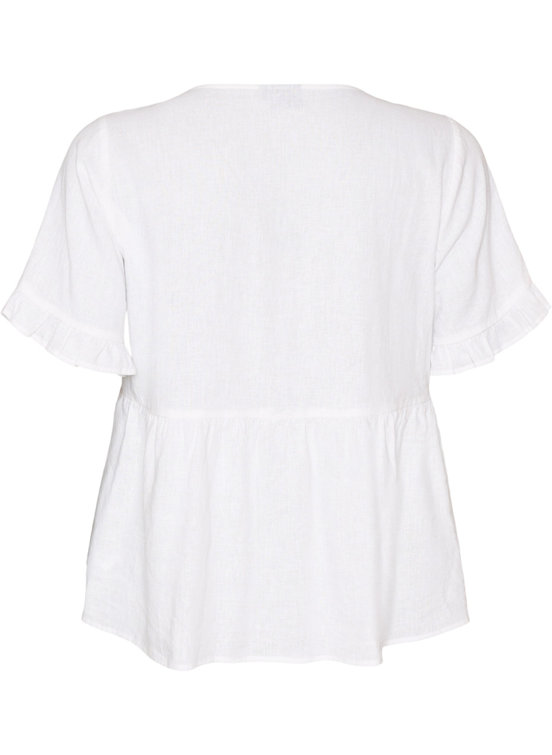 Zizzi Blouse en lin et viscose avec un col en V et une fermeture boutonn&eacute;e, Blanc, Packshot image number 1