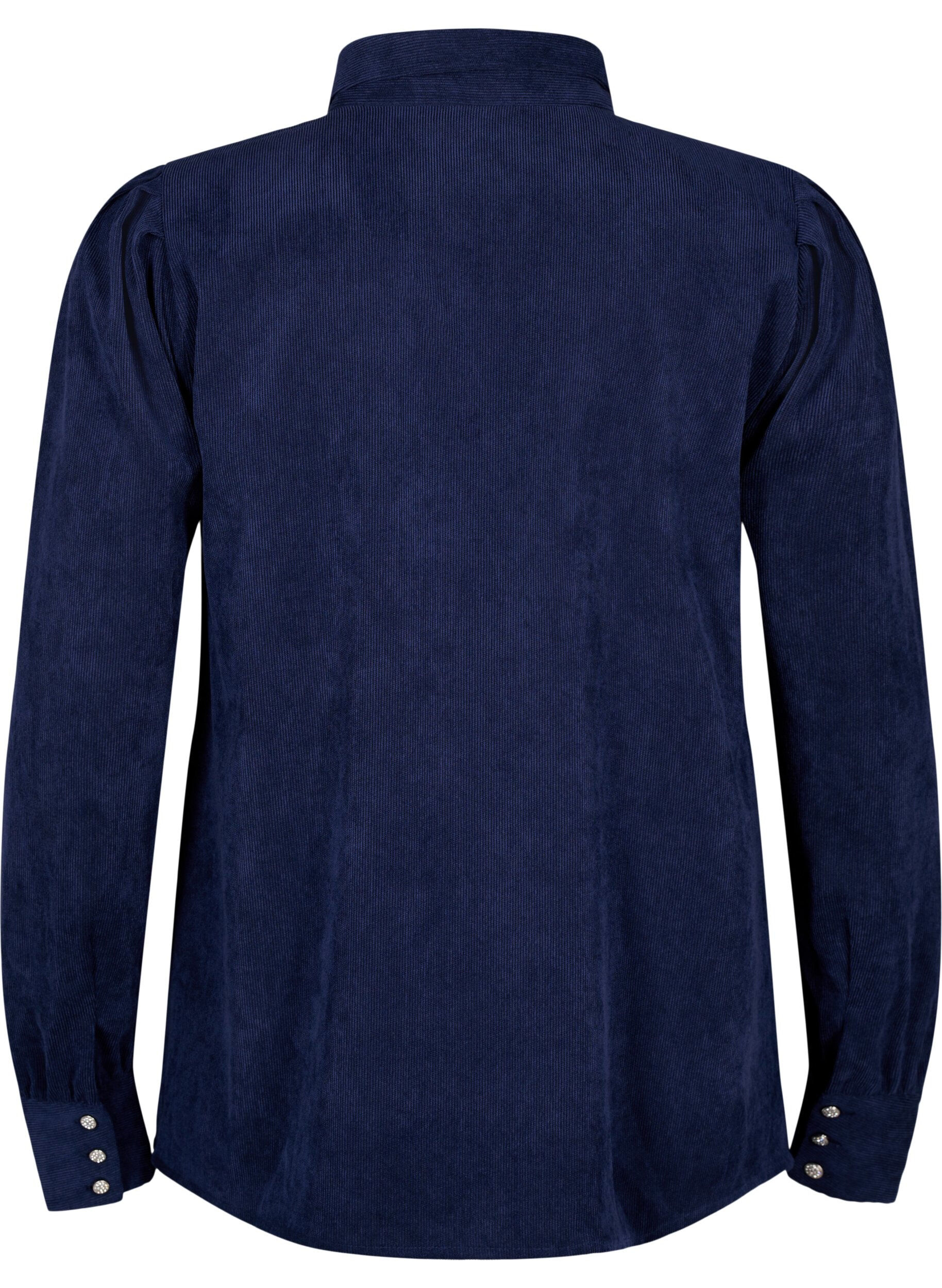 Zizzi Chemise en velours avec boutons en strass, Medieval Blue, Packshot image number 1