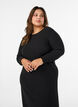 Robe midi avec une texture ondul&eacute;e et des manches longues, Noir, Model image number 3