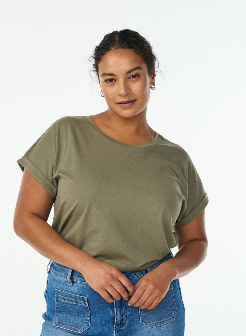 T-shirt &agrave; manches courtes en coton m&eacute;lang&eacute;, Vert Kaki, Model image number 0