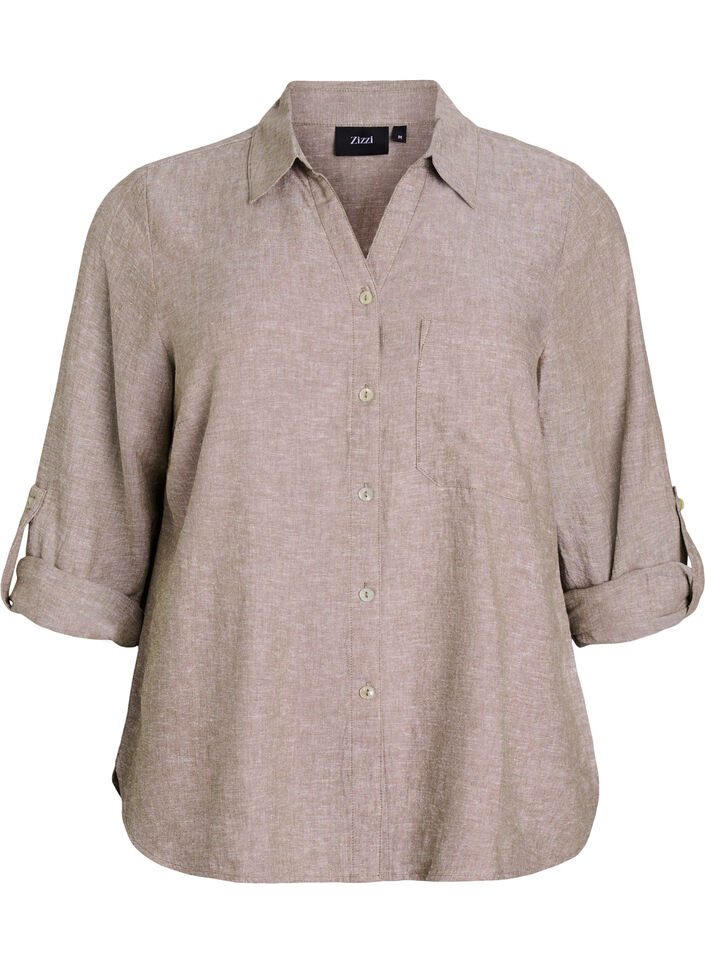 Chemise en lin et viscose avec manches 3/4, Marron, Packshot image number 0