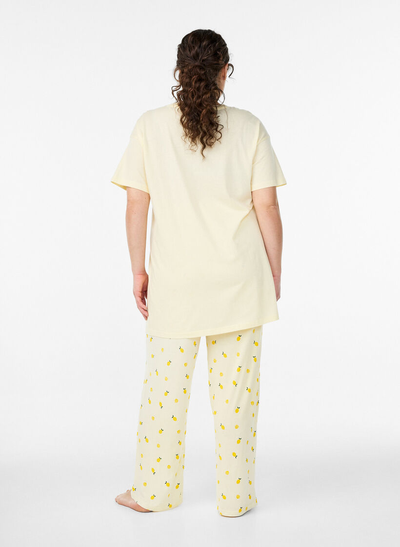 Pantalon de pyjama en jersey doux avec taille haute et imprim&eacute; fruits, Jaune clair, Model image number 1