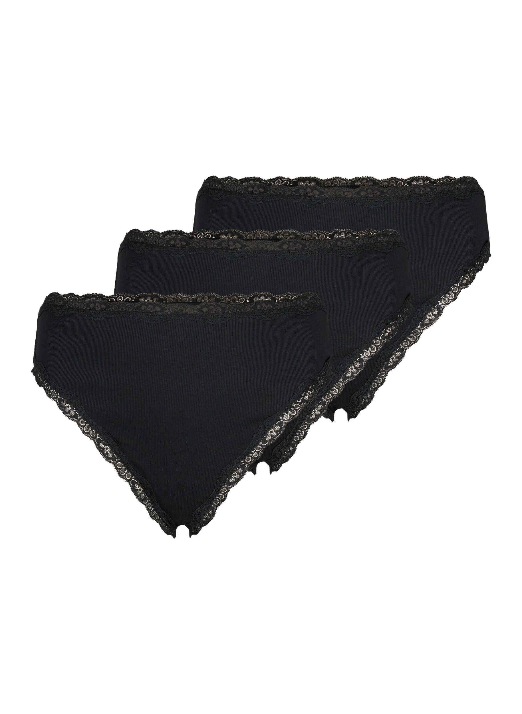 Zizzi String en coton, paquet de 3, Black, Packshot image number 0
