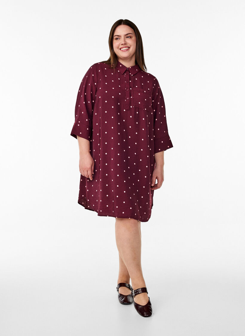 Robe courte avec col et poche poitrine, Bordeaux, Model image number 1