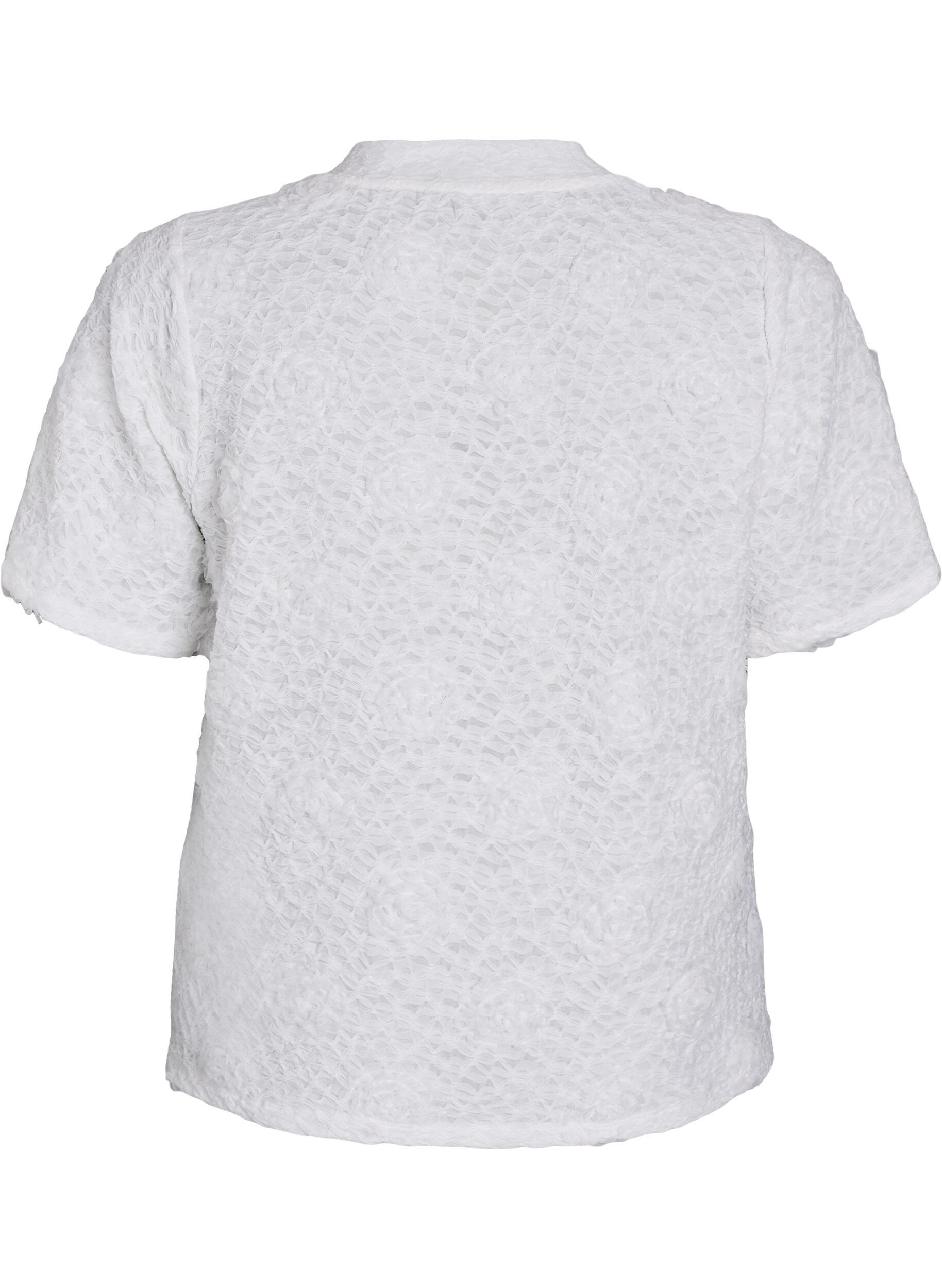 Zizzi Chemisier avec des fleurs en 3D et des manches courtes, Blanc, Packshot image number 1