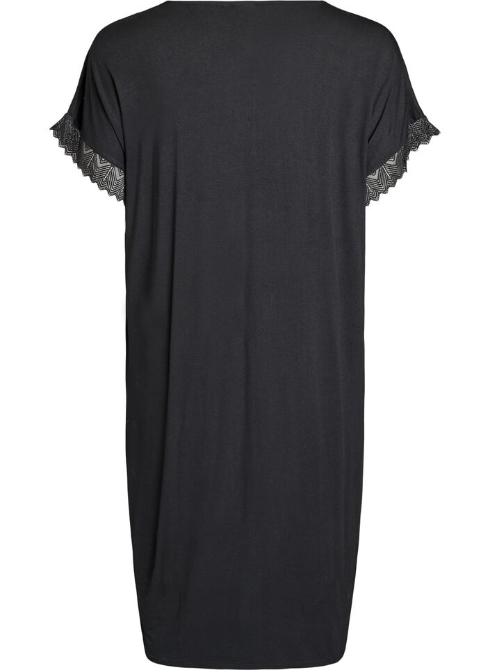 Chemise de nuit en viscose manches courtes dentelle, Noir, Packshot image number 1