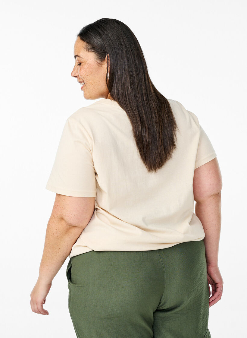 T-shirt en coton avec imprimé, Beige, Model image number 2