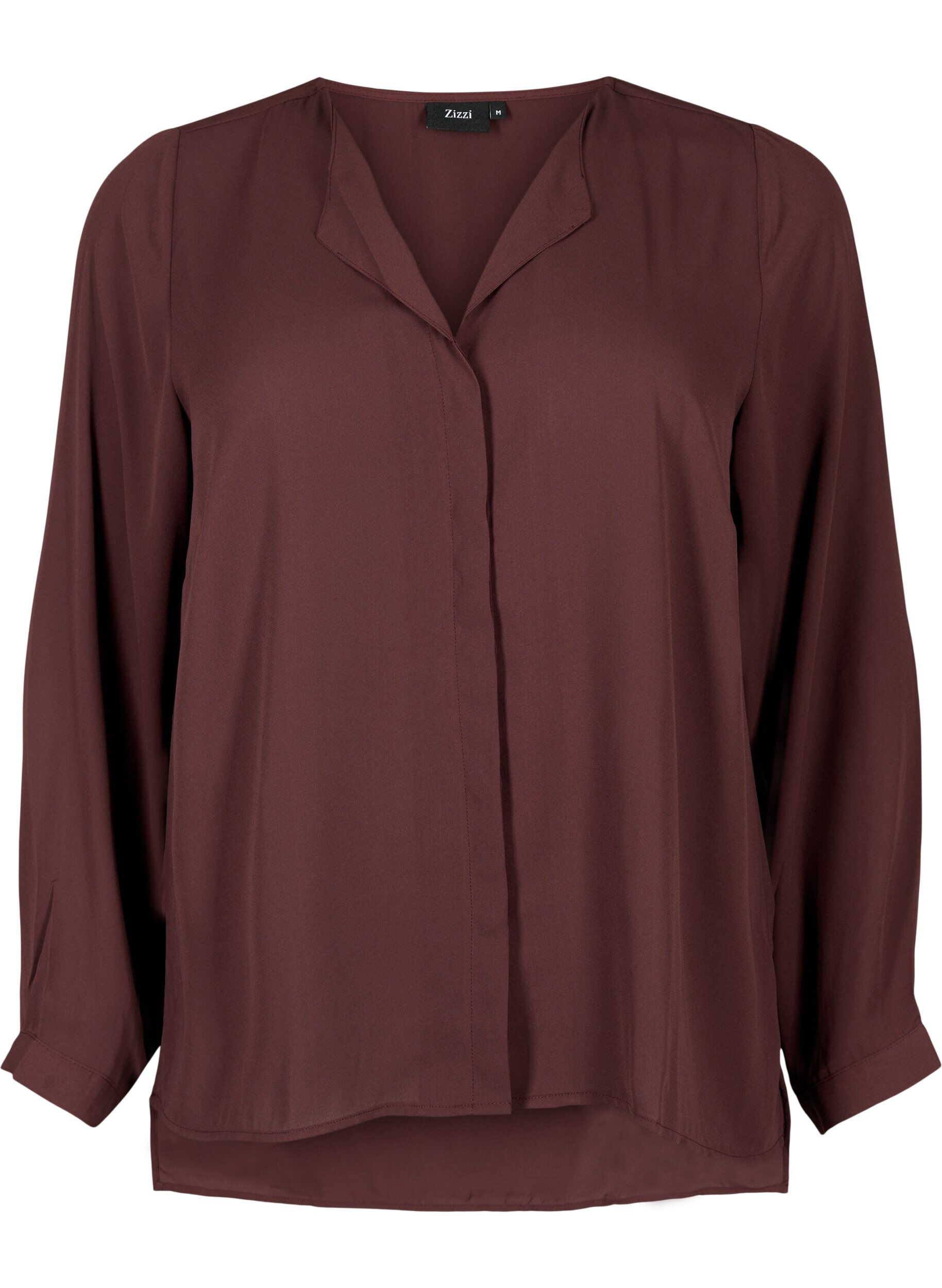 Zizzi Chemise de couleur unie avec col en V, Fudge, Packshot image number 0