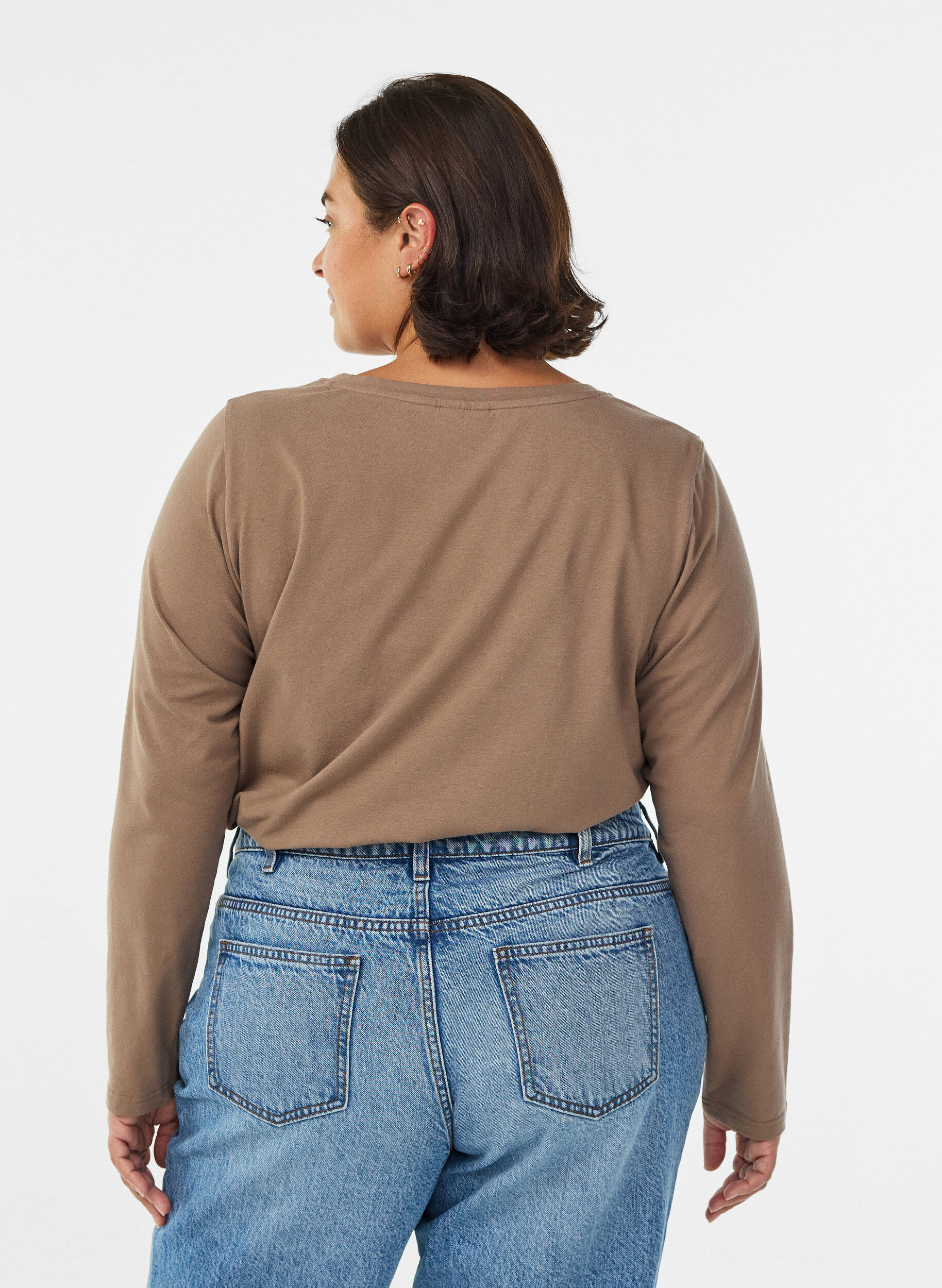 ZizziBlouse basique en jersey &agrave; manches longues, Marron, Model image number 2