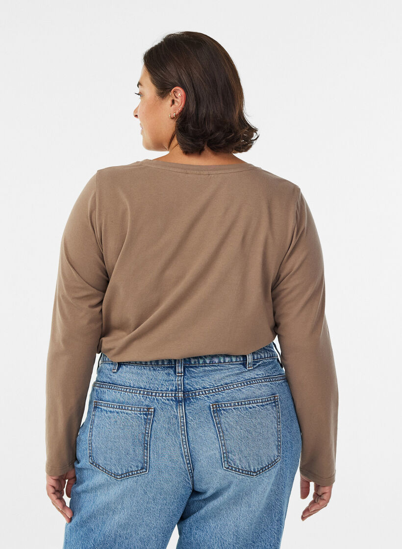 Blouse basique en jersey &agrave; manches longues, Marron, Model image number 2