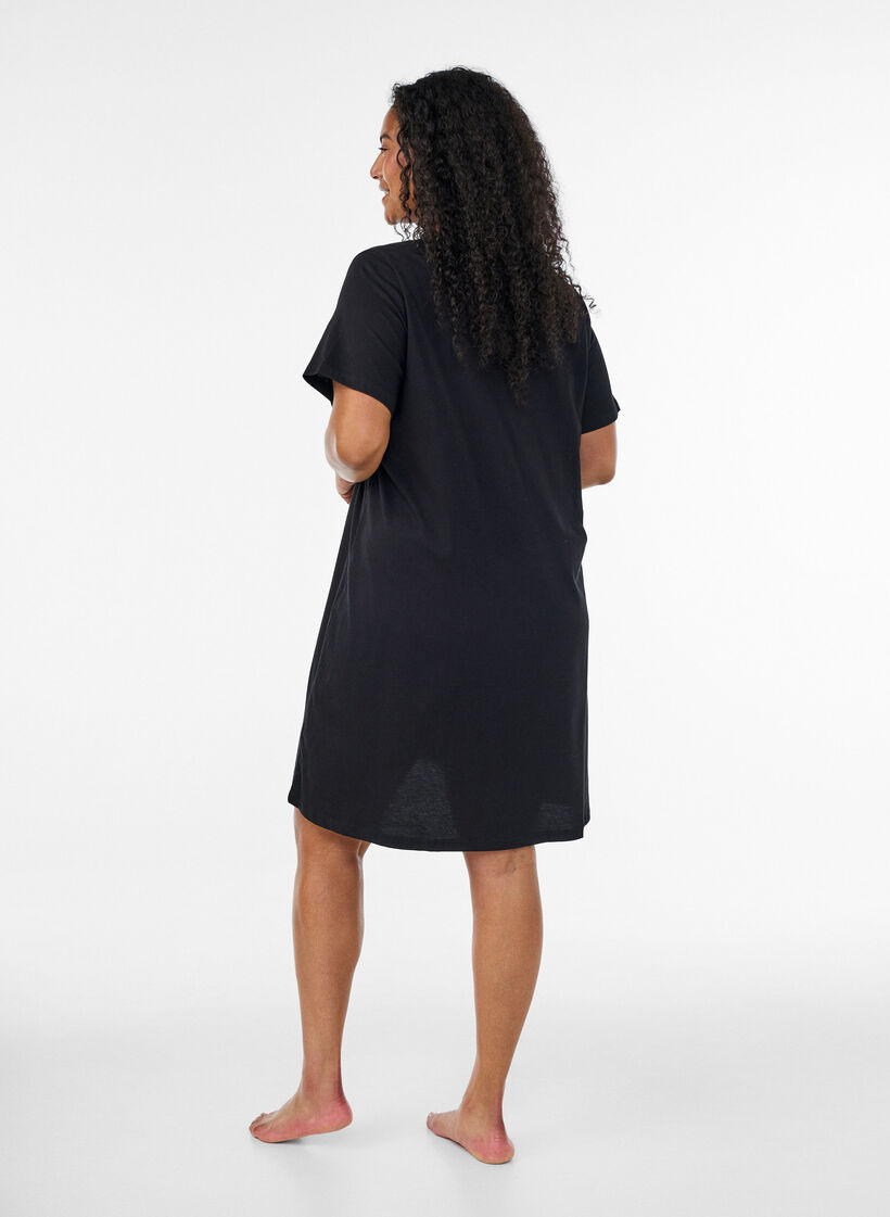 Chemise de nuit en coton biologique et &agrave; col en V, Noir, Model image number 2
