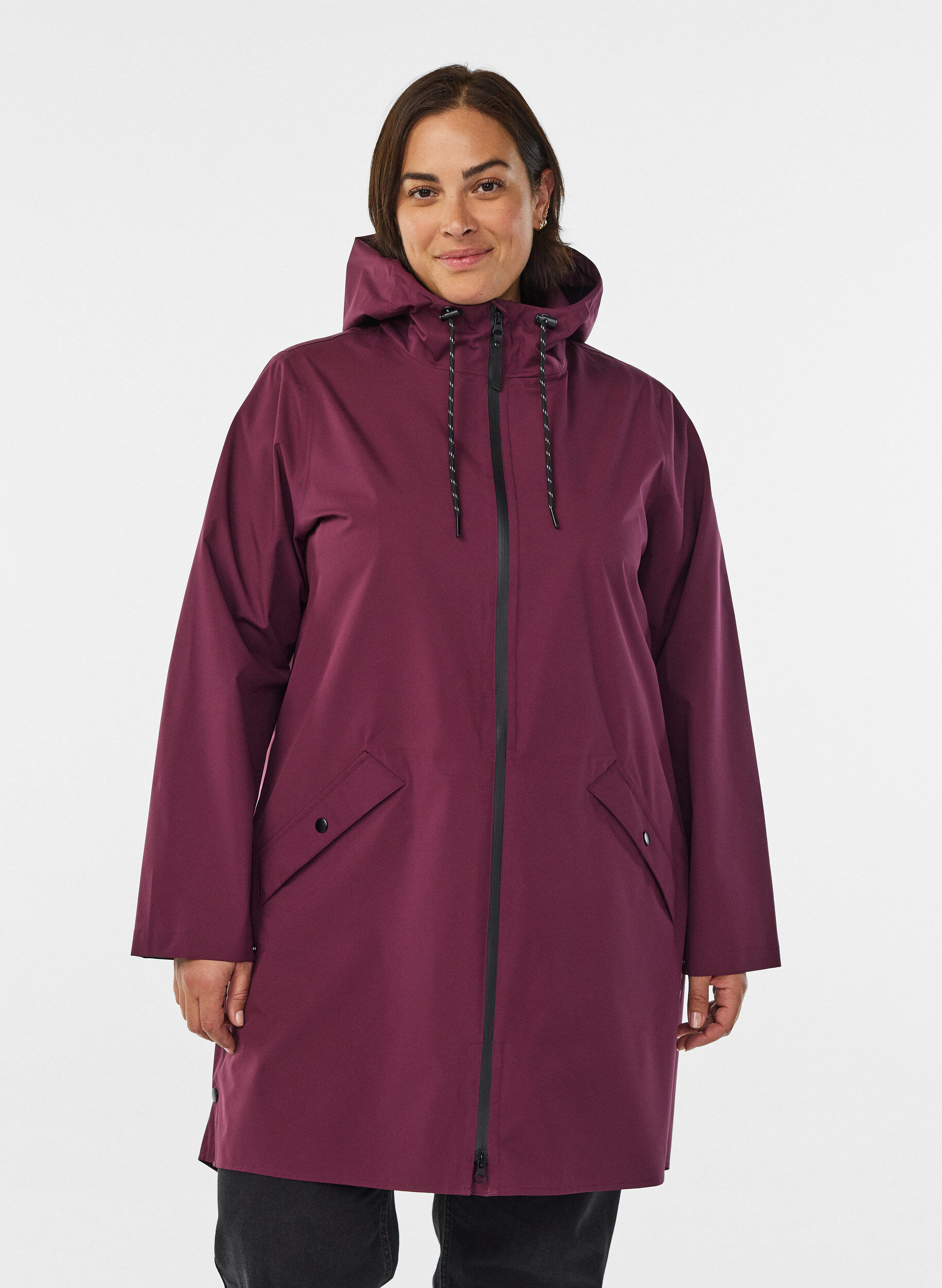 Veste de pluie avec poches et capuche, Bordeaux fonc&eacute;, Model
