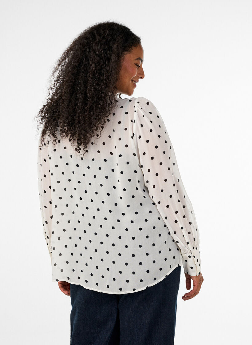 Blouse en viscose &agrave; col &agrave; volants, Blanc, Model image number 2