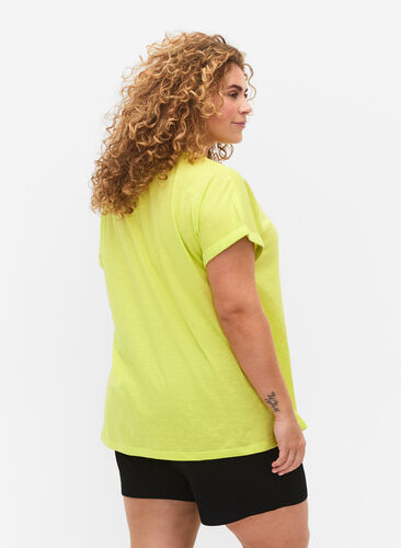 T-shirt imprimé en coton biologique, Wild Lime w. Navy, Model image number 1