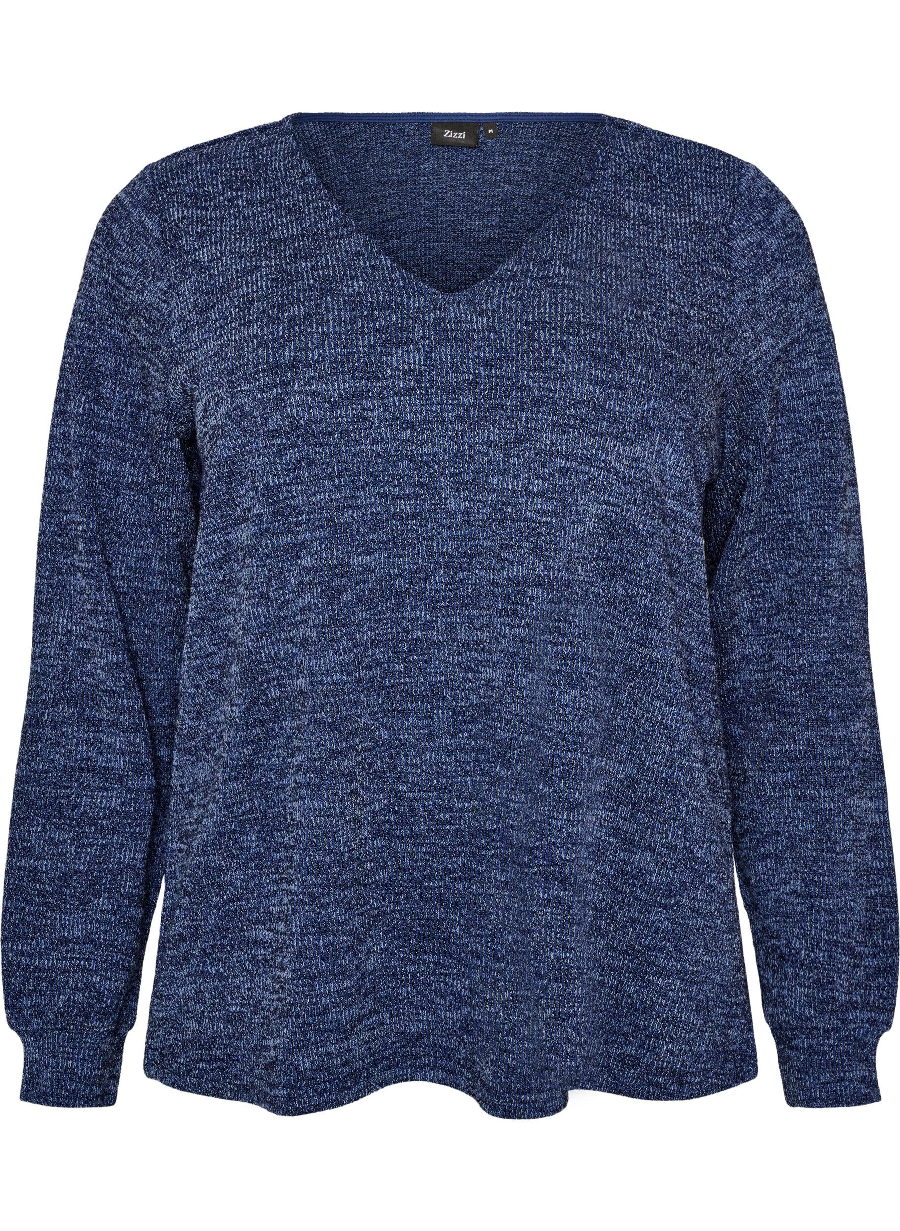 ZizziBlouse en jersey avec col en V et manches longues, Bleu, Packshot image number 0