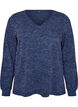 Blouse en jersey avec col en V et manches longues, Bleu, Packshot image number 0