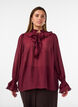 Blouse en viscose avec volants et manches longues, Bordeaux, Model image number 0