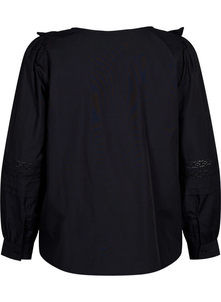 Chemisier à volants et garniture en dentelle, Noir, Packshot image number 1