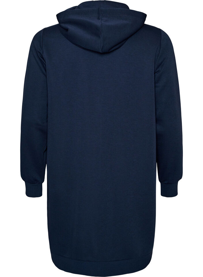 Sweat &agrave; capuche long avec zip et poches, Bleu, Packshot image number 1