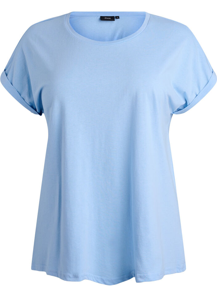 T-shirt &agrave; manches courtes en m&eacute;lange de coton, Bleu Clair, Packshot image number 0