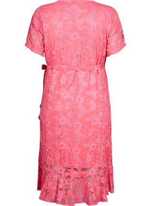 Robe cache-cœur avec dentelle et manches courtes, Pink Carnation, Packshot image number 1