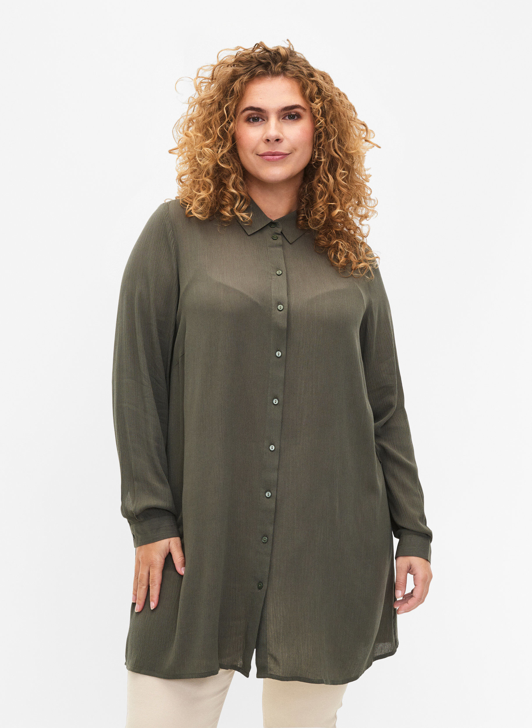 Zizzi Chemise &agrave; manches longues en viscose, Vert, Model image number 0