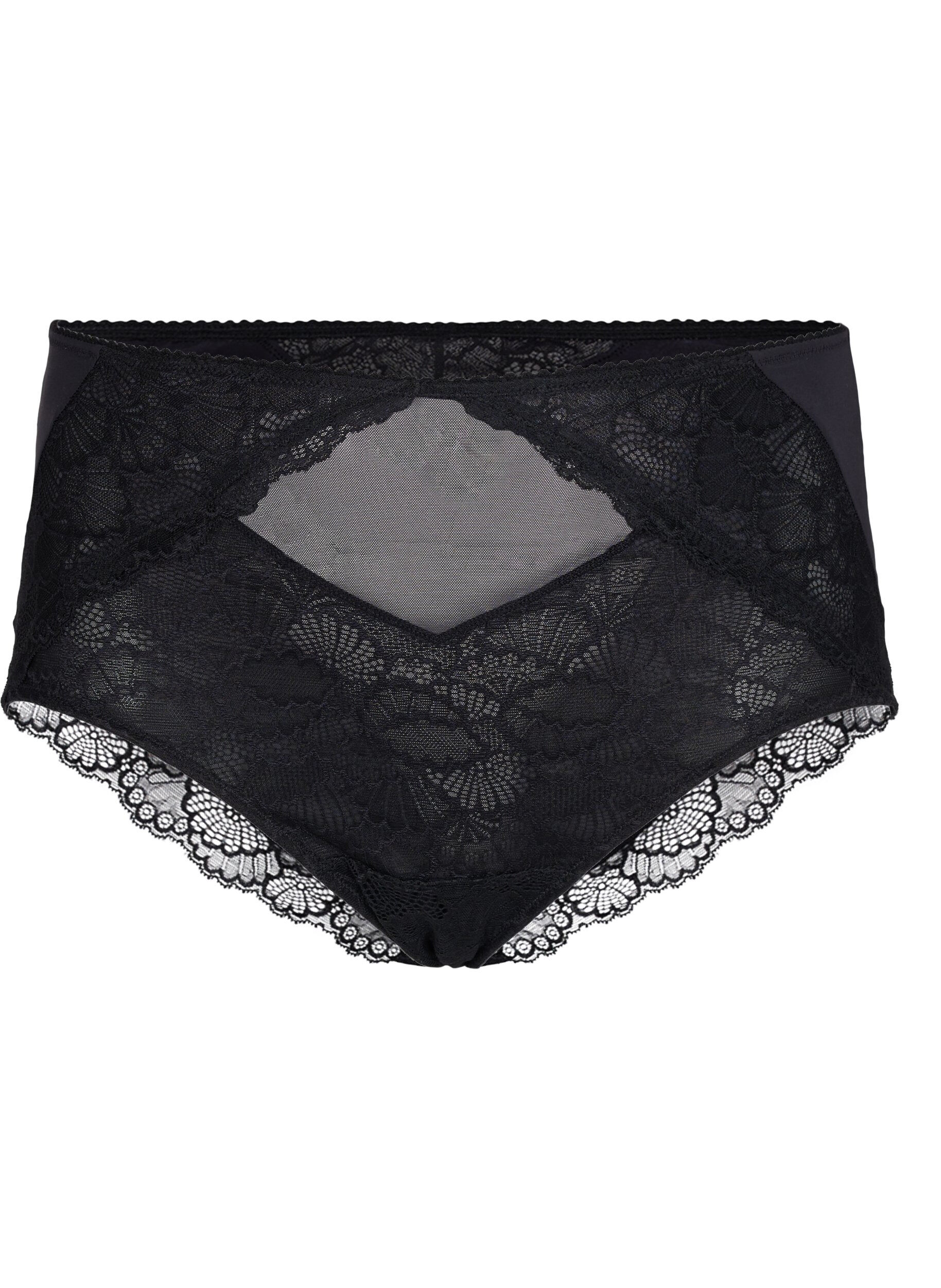 Zizzi Culotte taille haute en dentelle et maille, Black, Packshot image number 0