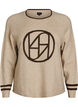 Pull avec logo et rayures contrastantes, Beige, Packshot image number 0
