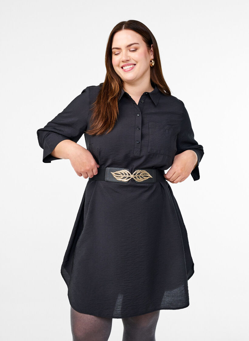 Ceinture élastique avec boucle feuille dorée, Black, Model image number 1