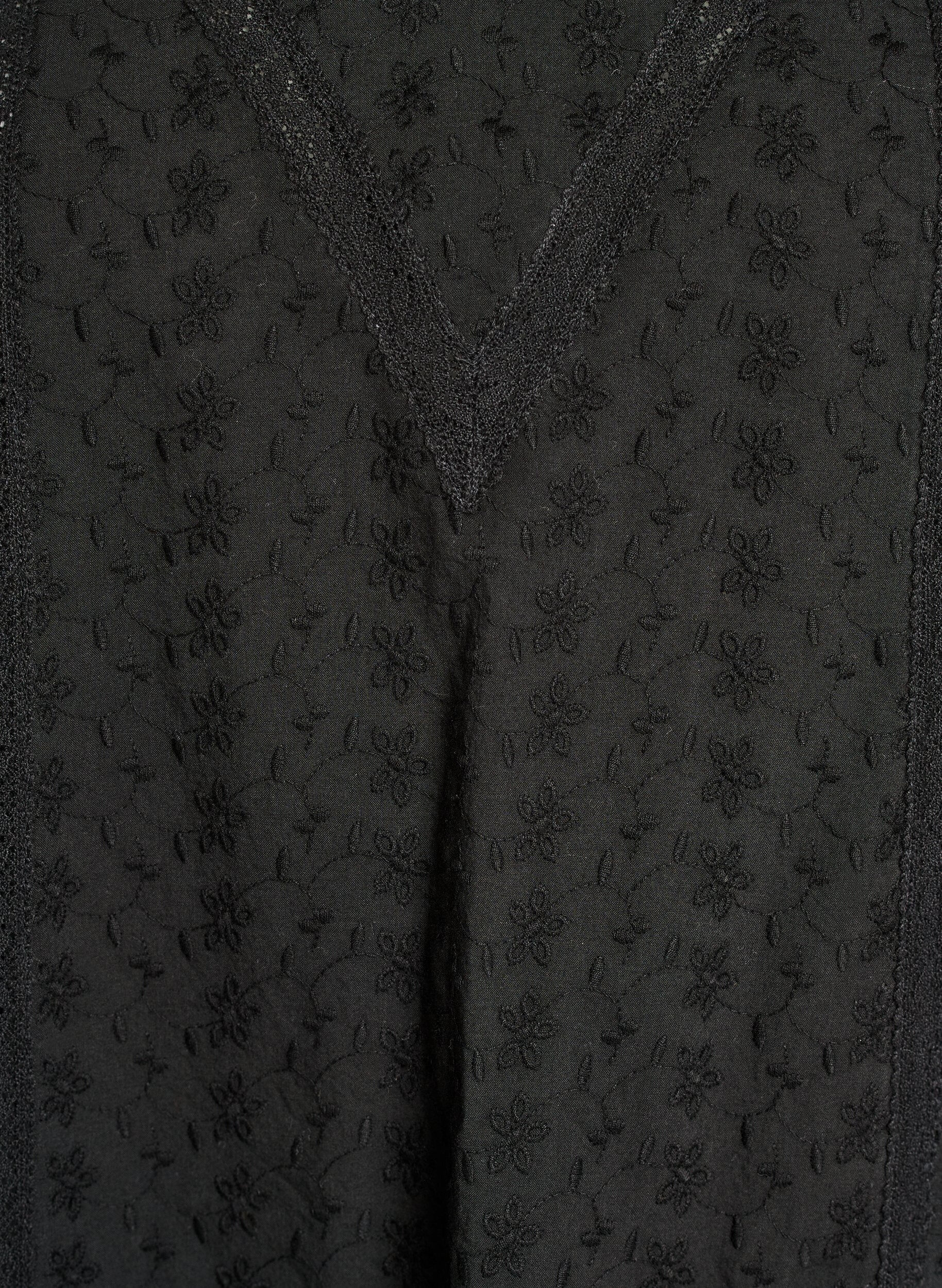 Zizzi Robe mi-longue en coton avec broderie et col en V, Noir, Packshot image number 2