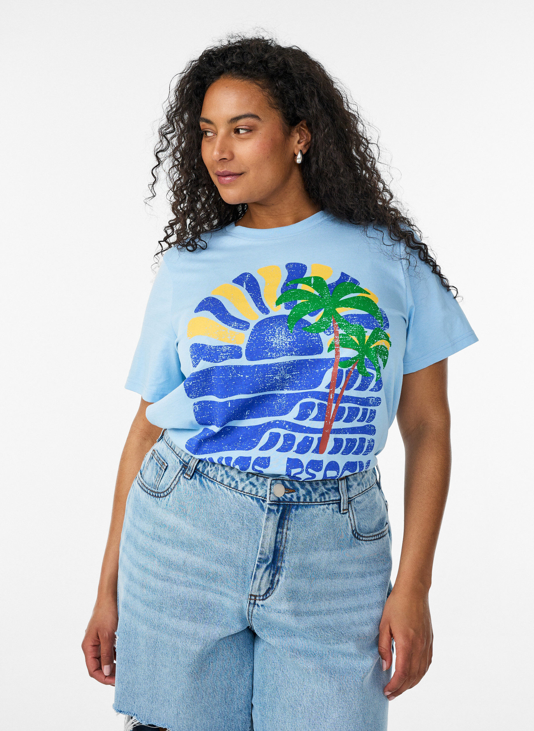 T-shirt en coton avec imprim&eacute;, Bleu, Model