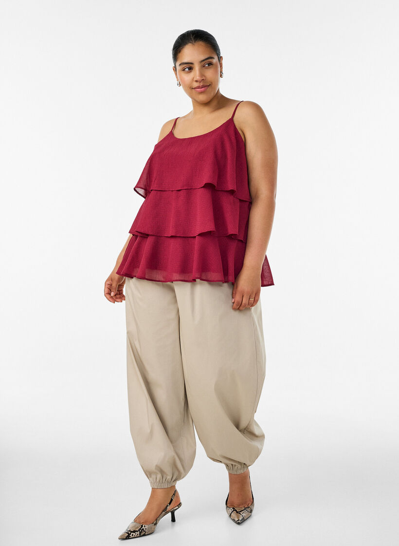 Pantalon ballon avec poches et ceinture &eacute;lastique, Beige, Model image number 0