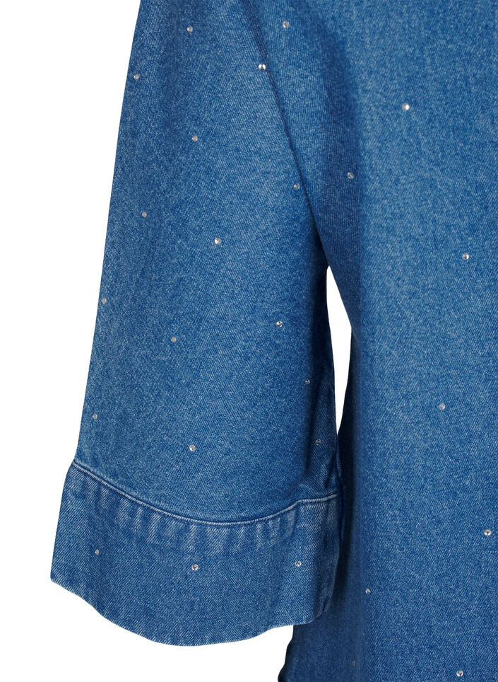 Chemise en denim avec strass et manches 3/4, Bl. Denim Rhinestone, Packshot image number 3