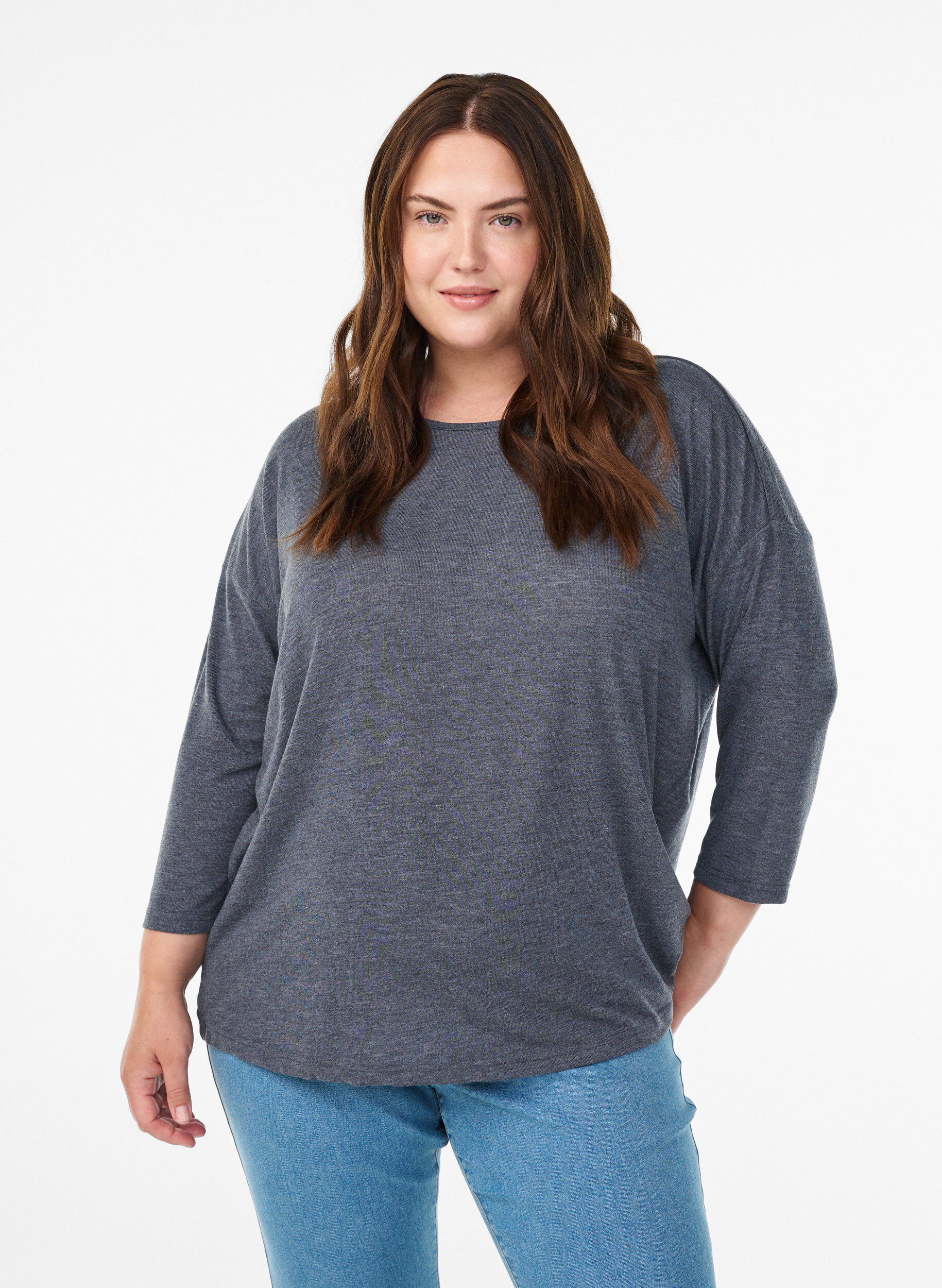 ZizziBlouse en jersey avec manches 3/4, Gris anthracite, Model image number 0