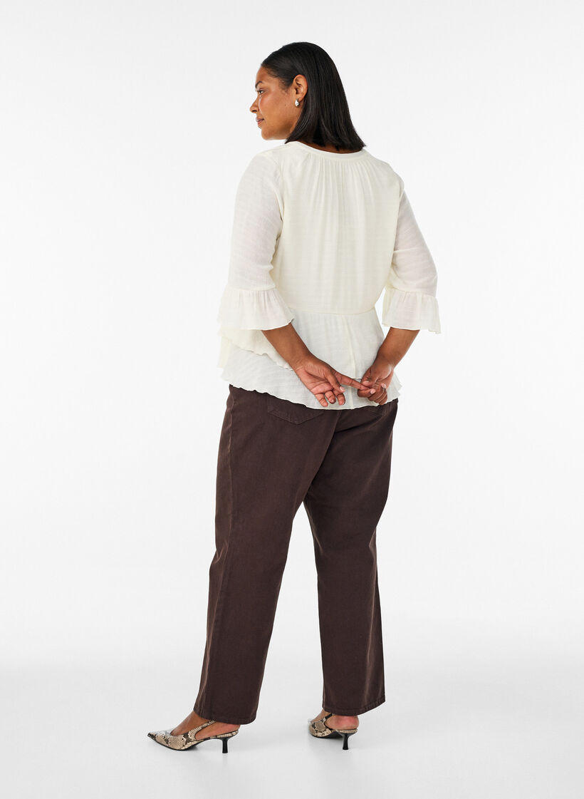 Blouse &agrave; manches 3/4 et volants, Vanille, Model image number 2