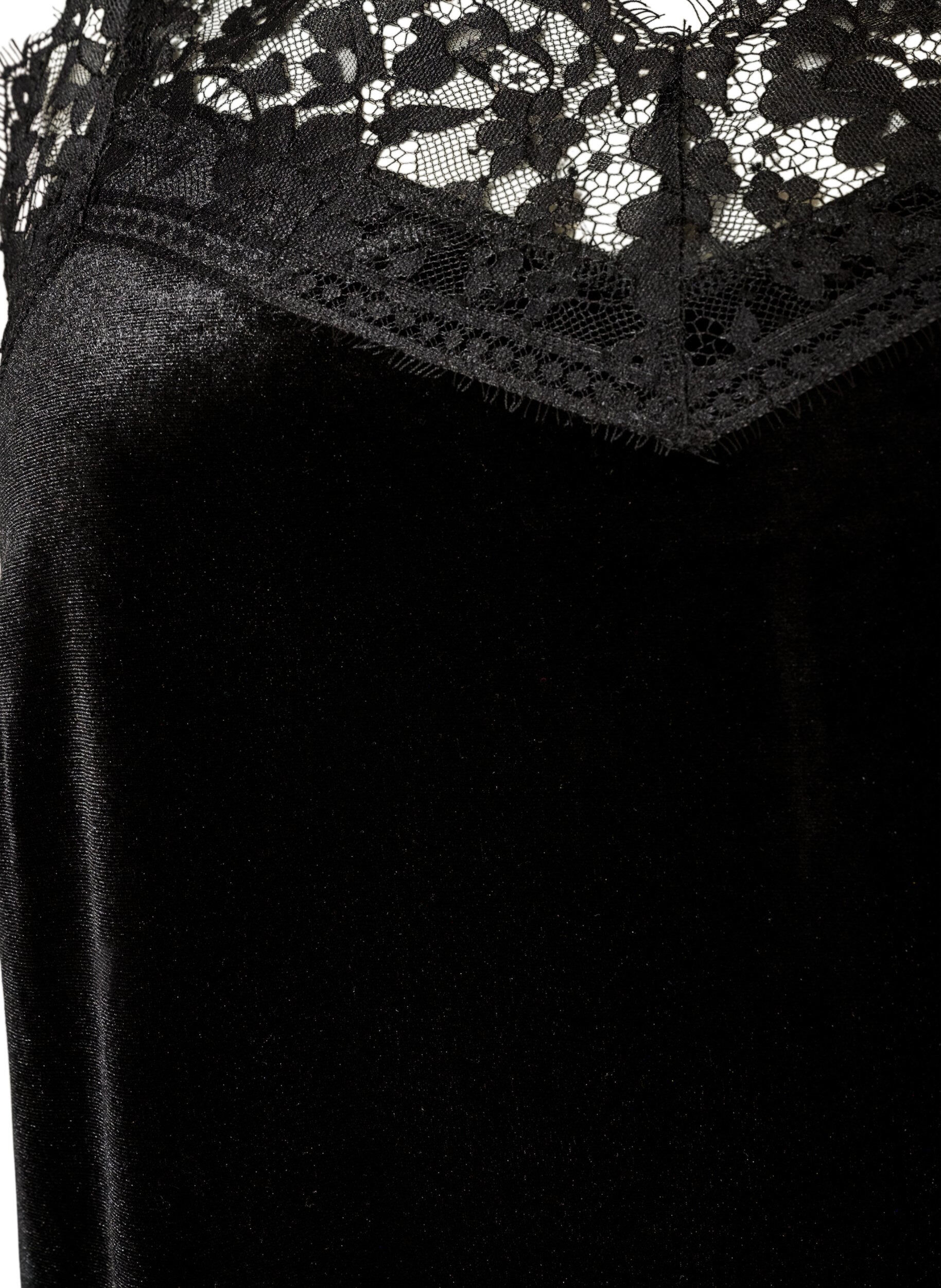 ZizziRobe en velours avec dentelle et fente lat&eacute;rale, Noir, Packshot image number 2