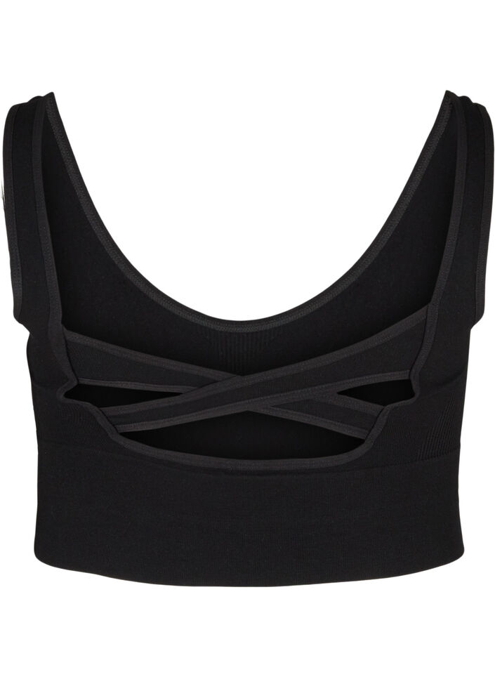 Soutien-gorge de sport uni avec dos croisé, Black, Packshot image number 1