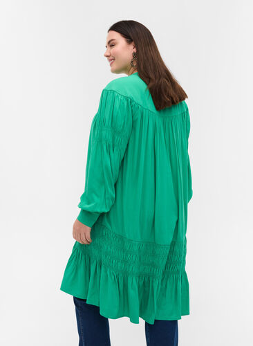 Robe en viscose à manches longues avec détails smock, Mint, Model image number 1