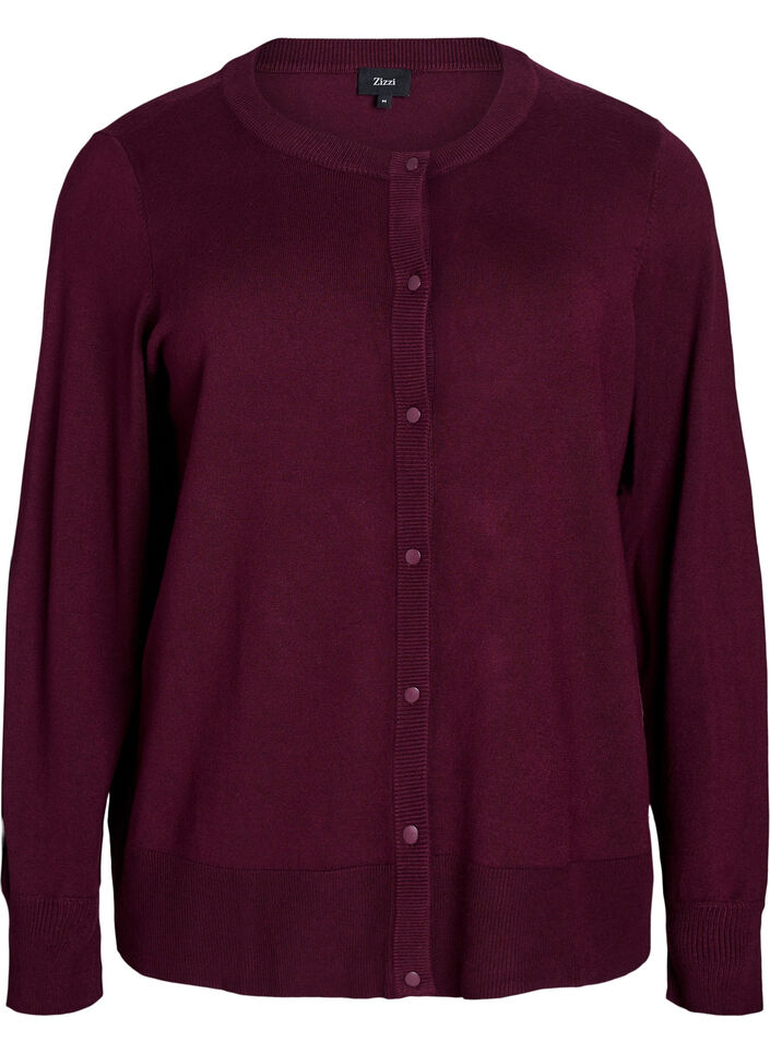 Cardigan en tricot avec col rond et boutons, Bordeaux, Packshot image number 0