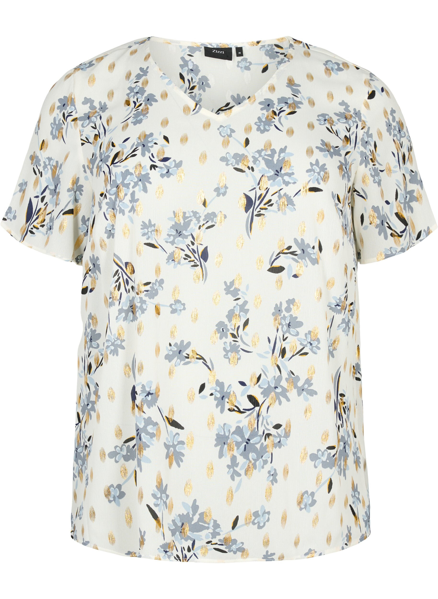 Zizzi Blouse &agrave; imprim&eacute; et lurex, White Flower/Gold, Packshot image number 0
