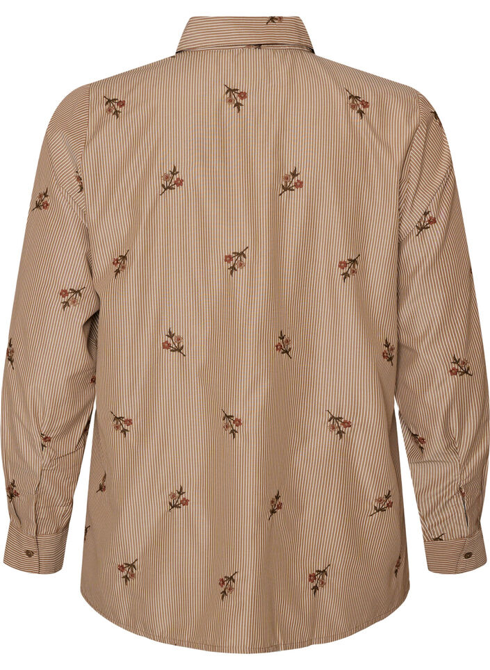 Chemise &agrave; rayures avec fleurs brod&eacute;es, Marron, Packshot image number 1