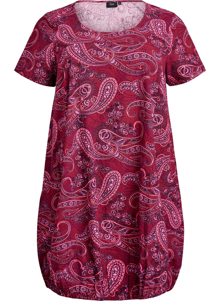 Robe en coton &agrave; manches courtes avec imprim&eacute;, Bordeaux, Packshot image number 0