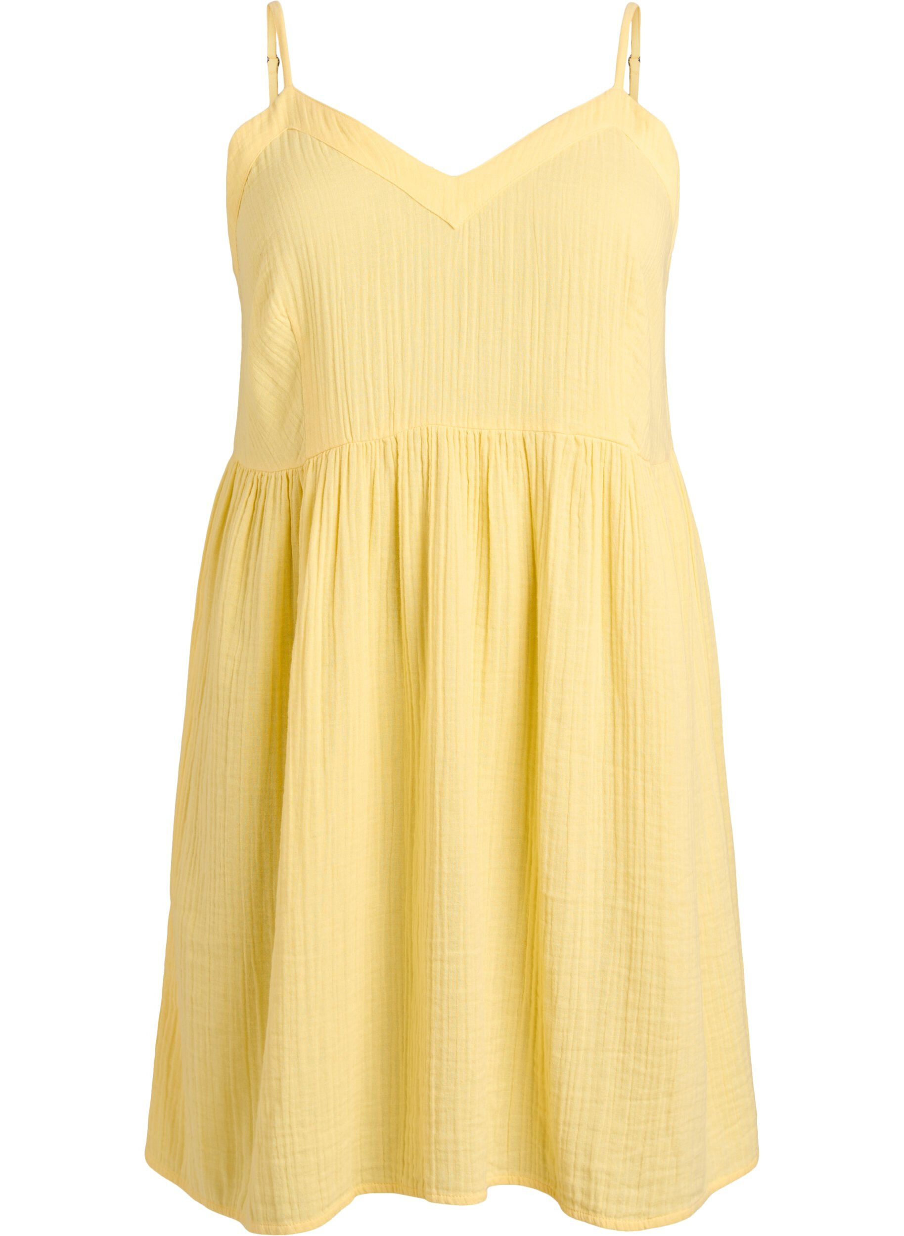 Zizzi Robe de plage en coton avec des bretelles fines, Jaune clair, Packshot image number 0