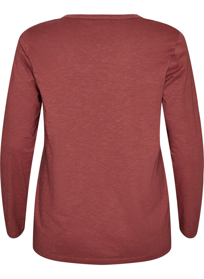 T-shirt &agrave; manches longues avec col V et boutons, Marron, Packshot image number 1