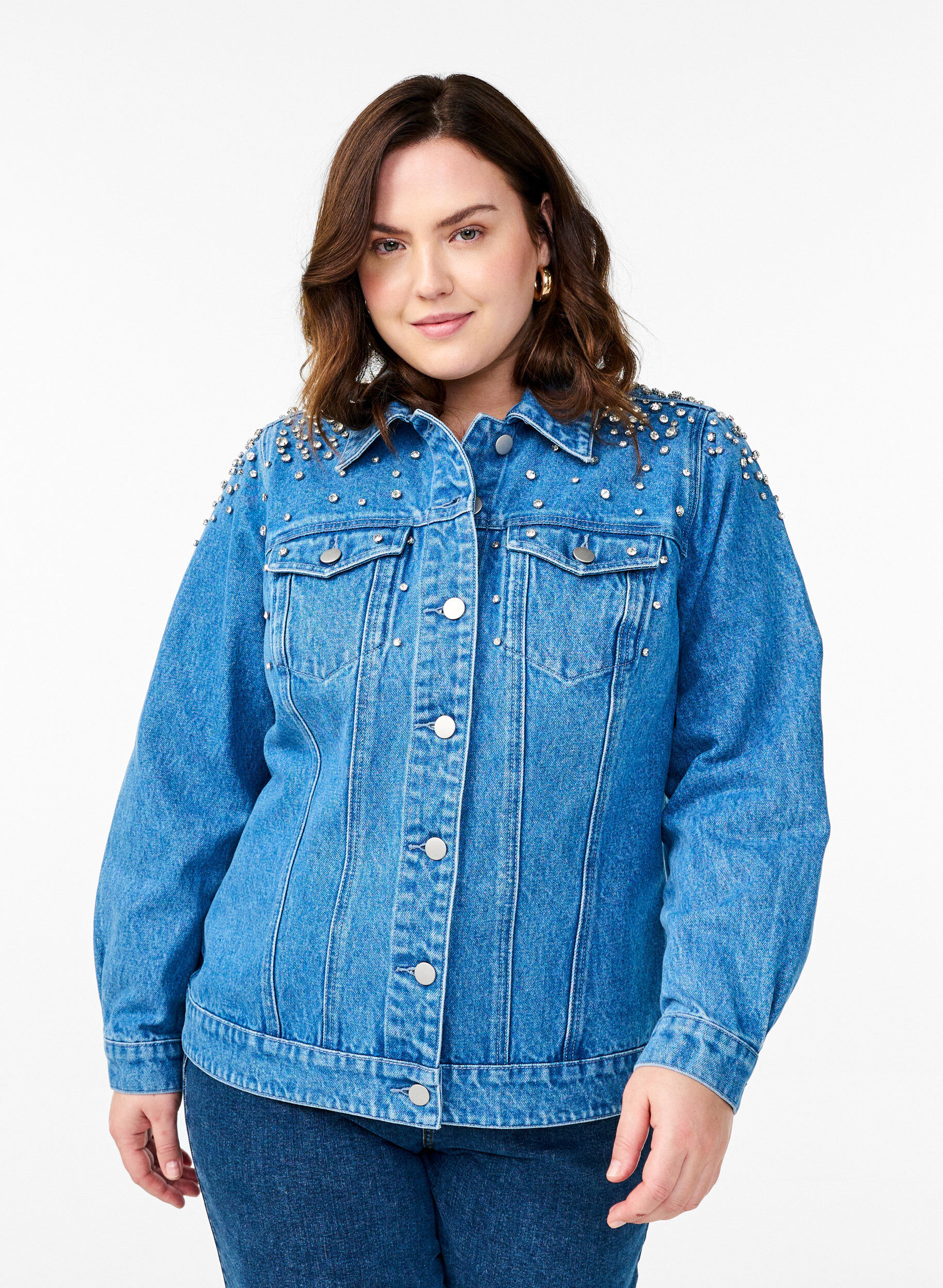 Veste en jean avec strass, Bleu, Model